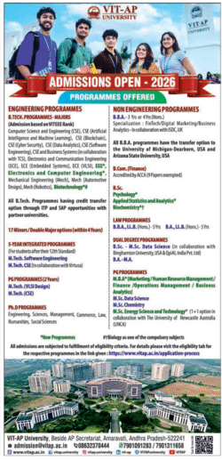 VIT AP University Admissions Open 2026 Ad Deccan Chronicle Hyderabad